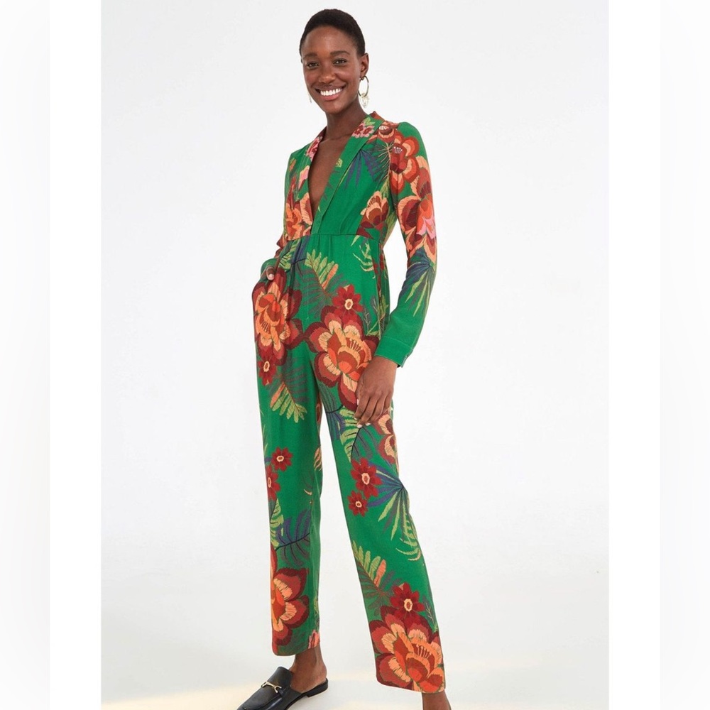 FARM Rio Artisanal Floral Jumpsuit in Green
